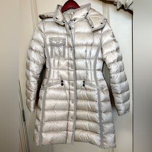 SOLD Moncler Hermine Giubbotto Long Quilted Down Coat in Silver size 1/S ($2300)